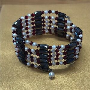 Black and Red Multi-Strand Beaded Bracelet